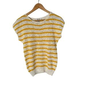 Vintage Rafaella‎ Open Knit Striped Sweater Yellow White Size M Preppy Coastal